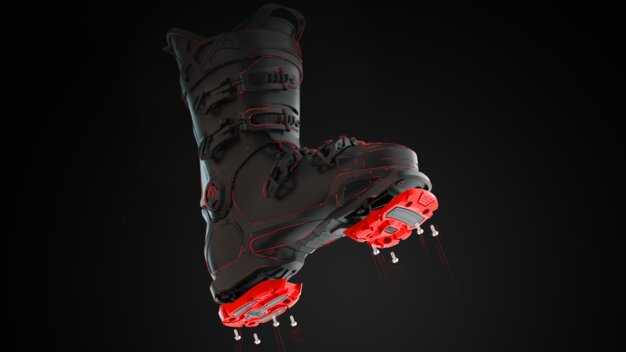Black ski boot with red sole and screws coming loose | © Marker Dalbello Völkl (International) GmbH
