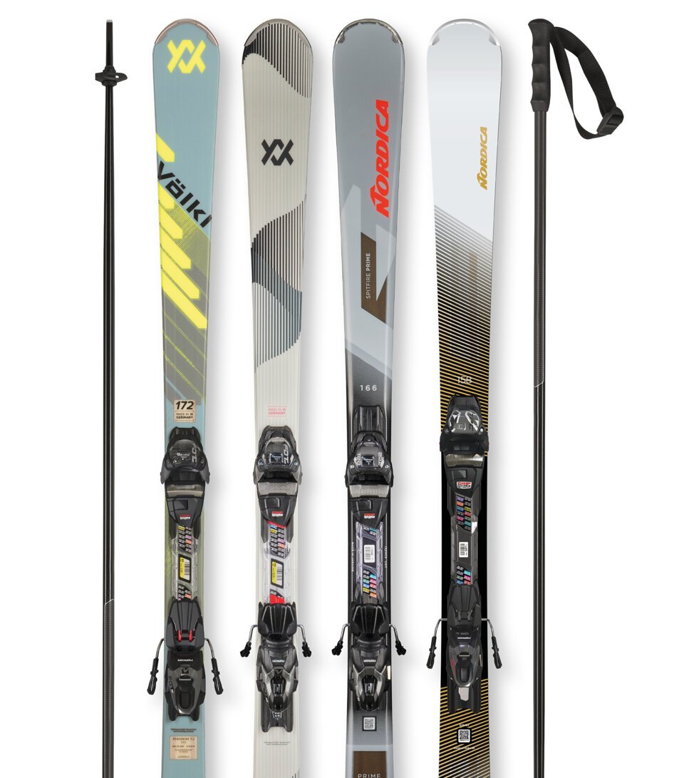 4 different Economy class ski models with poles