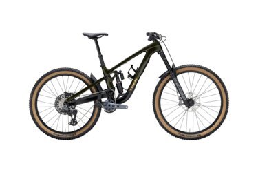 A green Trek mountain bike on a white background.