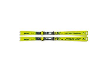 A pair of yellow Fischer RC4 SC skis