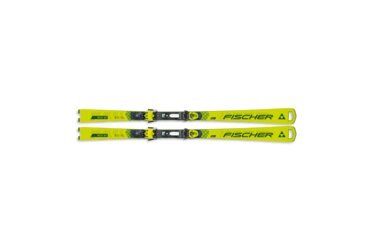A pair of yellow Fischer RC4 SC skis