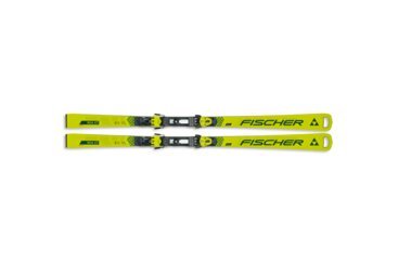 A pair of yellow Fischer RC4 CT skis.