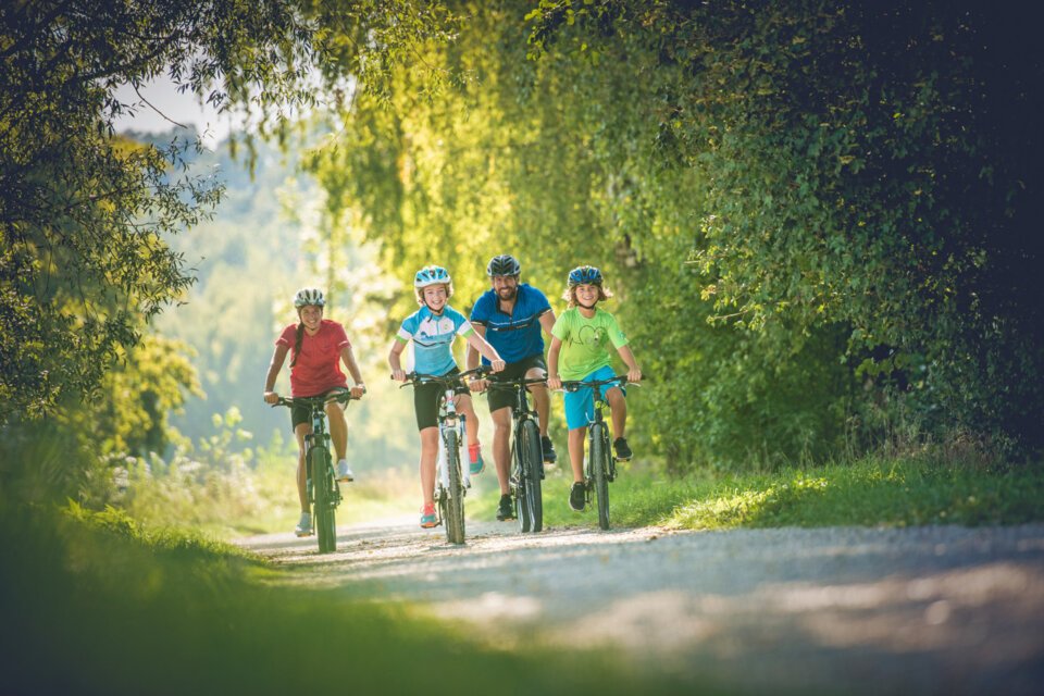 Familie auf Mountainbikes