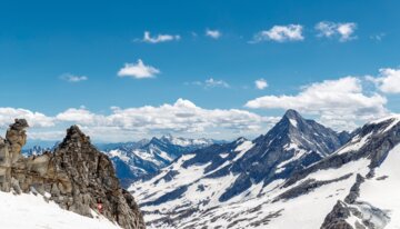 Snowy and sunny mountain landscape